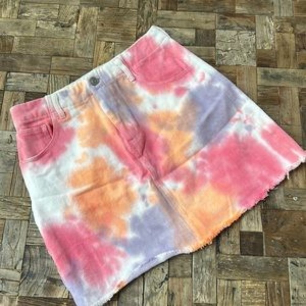 NWT Peach Love Tie-Dye Denim Miniskirt
